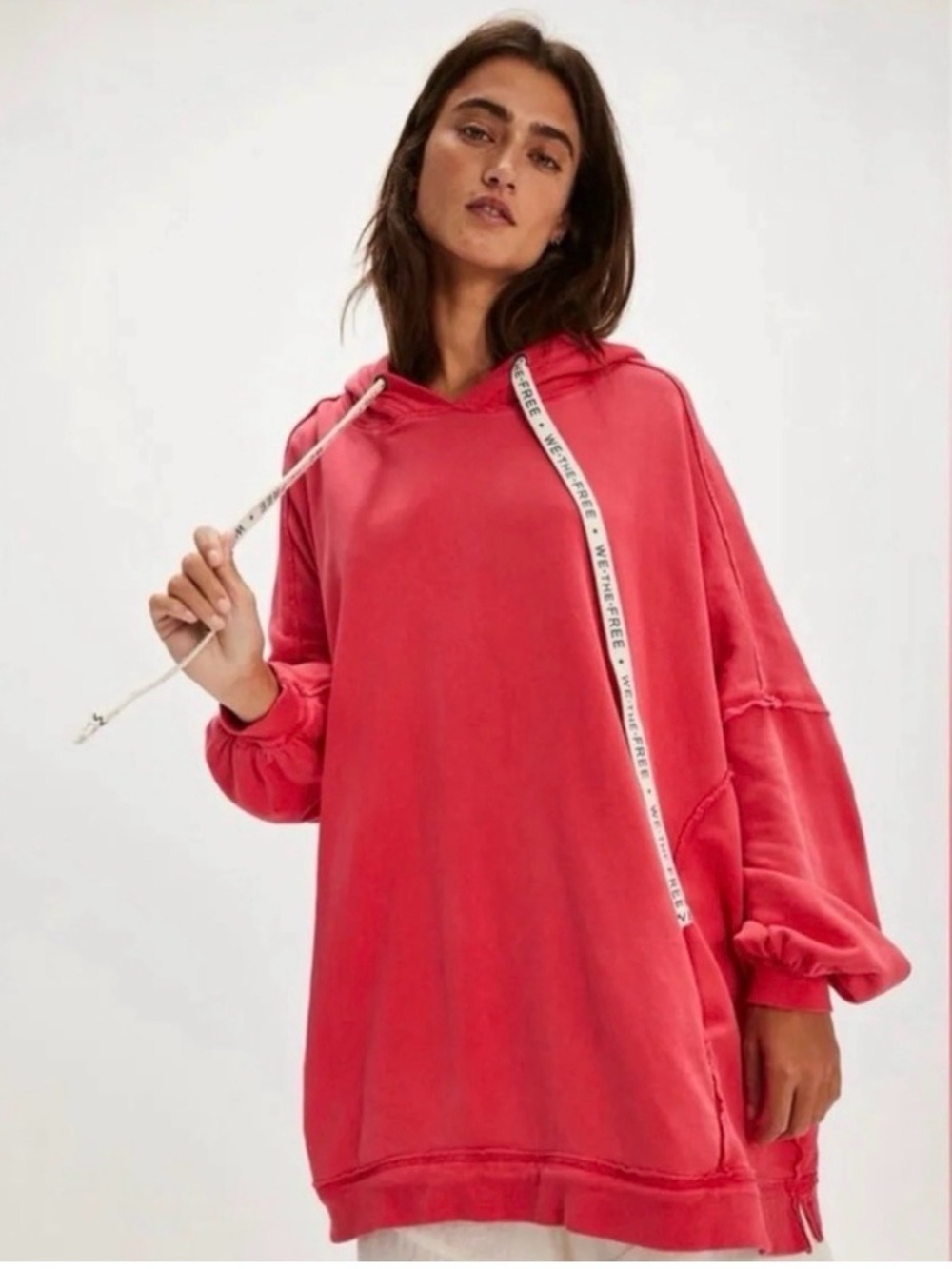 Oversized Red Hooded Sweatshirt with Contrast Drawstrings